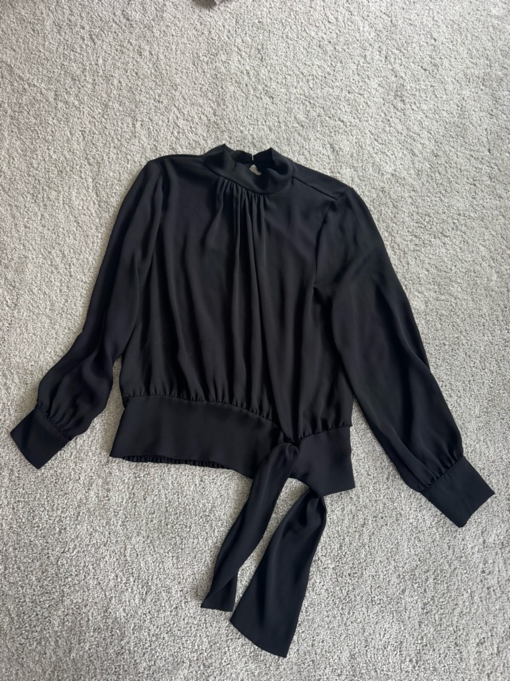 LOFT Black Long-Sleeve Tie-Waist Blouse